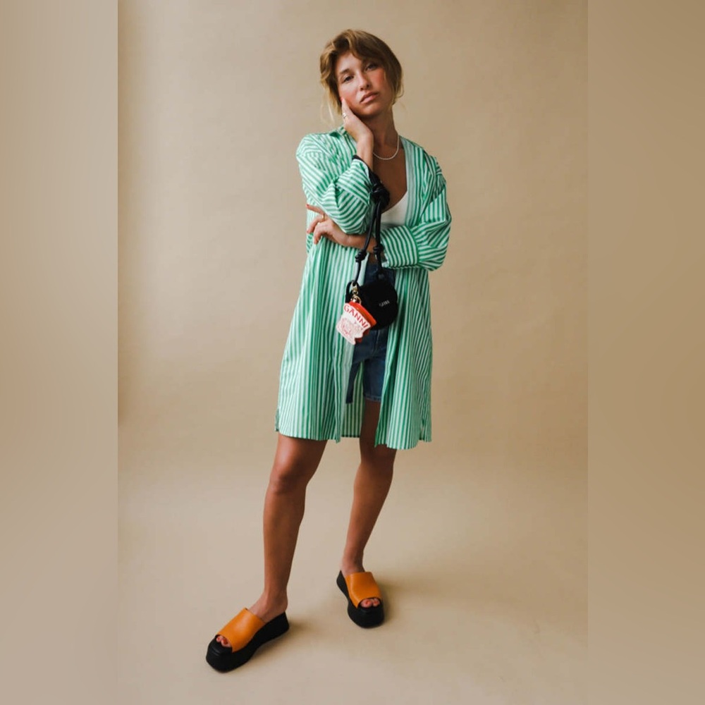 Wray Etore Green Striped Long Sleeve Dress 2X